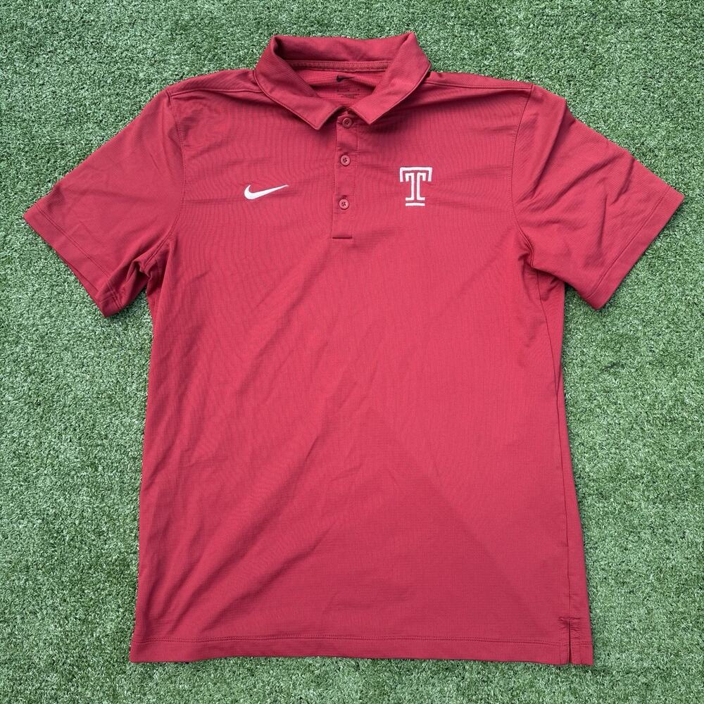 Nike Temple Owls Men’s Medium Red Dri-FIT Polo Shirt NCAA AAC Embroidered